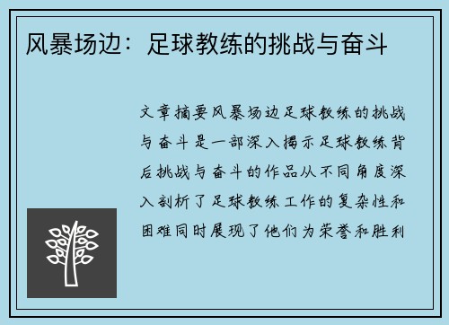 风暴场边：足球教练的挑战与奋斗